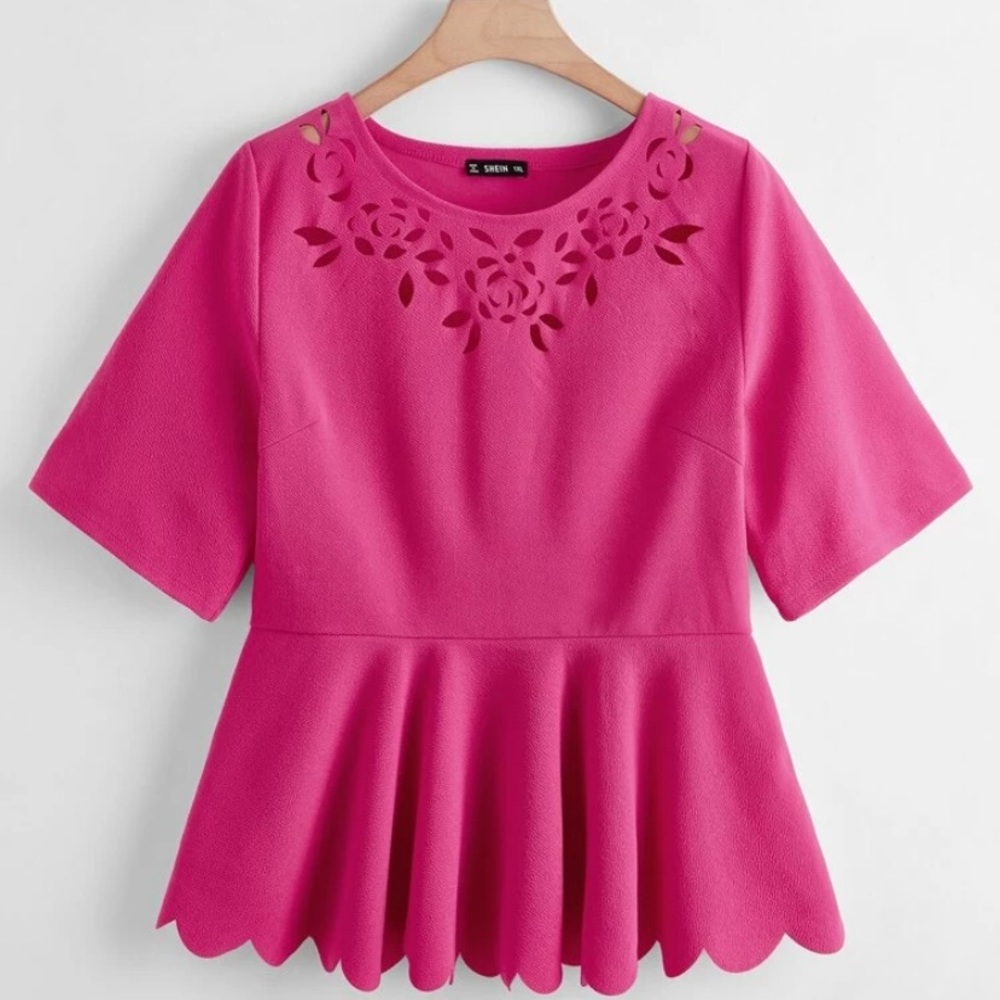 Laser cut peplum scallop hem top